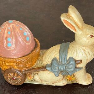 Cream and Brown Holiday Decor Easter Bunny with Egg Cart